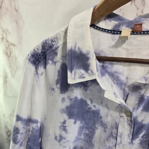 Anthropologie Shirt Womens Large Button Up Tie Dye Pilcro Purple Pink Long - Picture 2 of 13